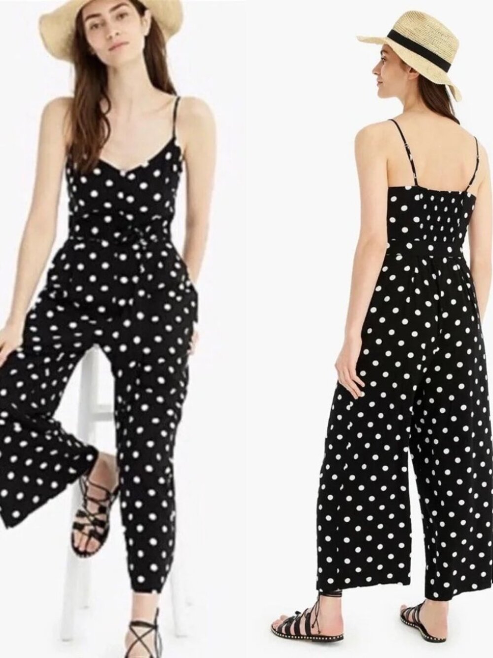 J. Crew Black and White Polka Dot Spaghetti-Strap Jumpsuit